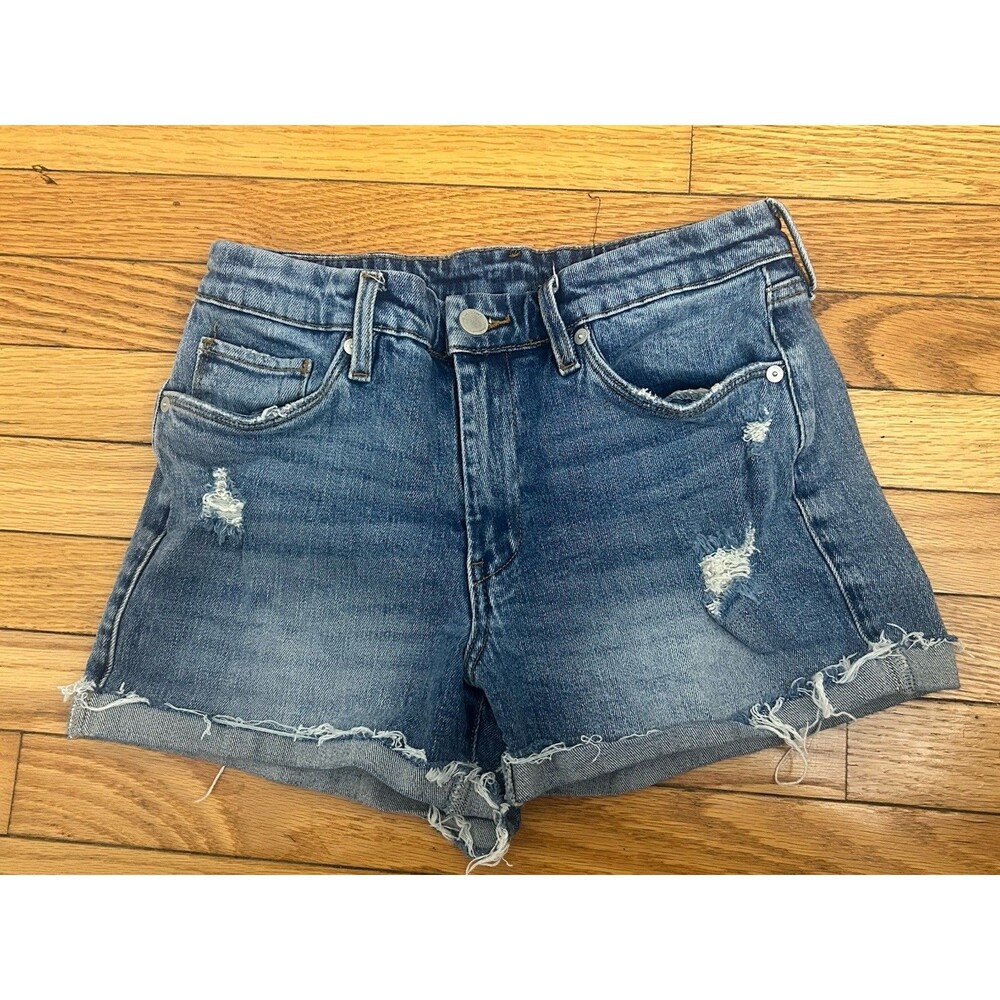 BlankNYC The Fulton Roll Up Distressed Denim Shorts Women’s Size 27 Blue Stretch